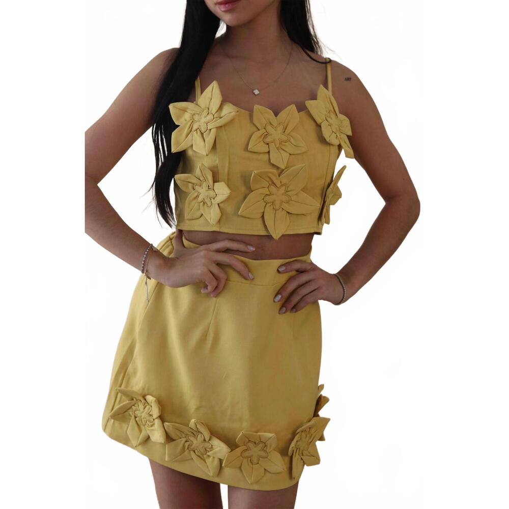 NEW SUNDAYUP ellie crop top and mini skirt set in yellow
